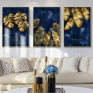 Luxury Wall Art Golden Leaf Wall Art Prints Canvas Paintings Blu