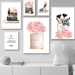 Makeup Fashion Poster Print Perfume Bag Leopard Shoes Canvas Painting Trendy Artwork Picture Beauty Salon Girls Room Decoration