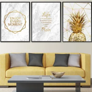 Marble Golden Pineapple Pictures Abstract Wall Art Motivational Quote Painting Simple Canvas Poster Decoration For Living Room
