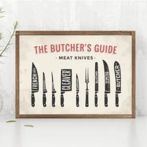 Meat Knives The Butcher's Guide Poster Prints Butcher Shop Wall Art Decor Butcher Diagram Kitchen Wall Picture Canvas Painting