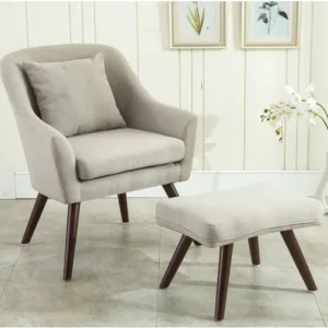 Mid Century Modern Design Armchair Chair Footstool Living Room Furniture Wooden Legs Bedoorm Accent Chair with Stool Ottoman