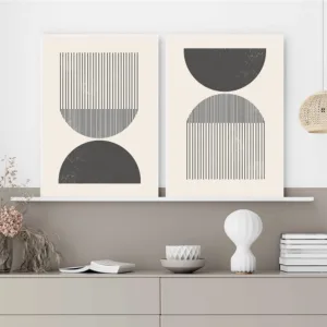 Mid Century Prints In Classic Geometric Shapes Abstract Painting Neutral Colors Canvas Posters Wall Pictures For Bedroom Decor