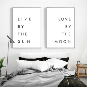 Minimalism Black And White Live By The Sun Love By The Moon Quotes Canvas Painting Posters Prints Wall Art Picture Home Decorati