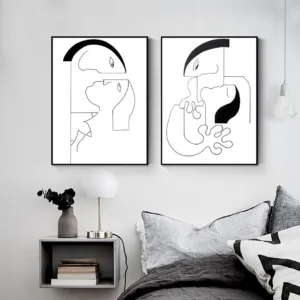 Minimalist Abstract Black White Couple Figure Canvas Painting Wall Art Poster Print Gallery Pictures Bedroom Interior Home Decor