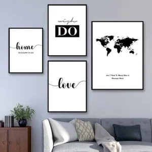 Minimalist Black White Love Quote Canvas Painting Poster Print World Map Art Wall Pictures Living Room Bedroom Home Decor YX161