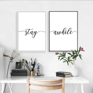 Minimalist Black and White  Stay Awhile Canvas Printing Paintings Wall Art Picture Canvas Gift for Bedroom Home Decor
