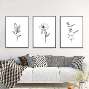 Minimalist Decor Minimal Wall Art Pencil Leaf Drawings Canvas Painting Contour Botanical Prints Black White Wall Picture Poster