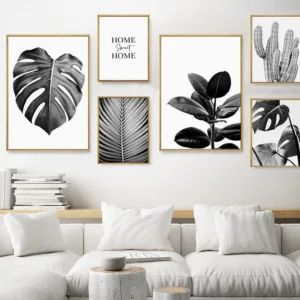 Minimalist Nordic Poster Black White Plant Leaf Canvas Wall Art Scandinavian Decorative Print Painting Picture for Living Room
