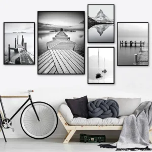 Minimalist Painting Grey Bridge Black And White Wall Art Canvas Painting Nordic Poster Landscape Wall Pictures For Living Room