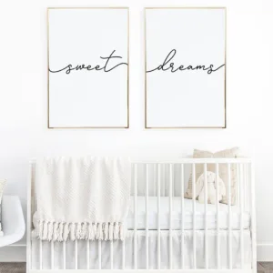 Minimalist Poster Nursery Print Sweet Dreams Canvas Painting Wall Art for Child's Nursery or Master Bedroom Decoration Picture