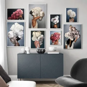 Modern Abstract Canvas Poster Flowers Woman Wall Art Painting Feather Posters and Prints Wall Pictures for Living room Decor