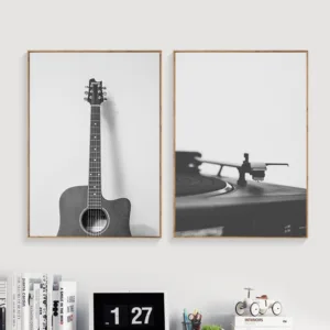 Modern Black White Guitar Canvas Painting Musical Instrument Home Decoration Vogue Art Poster Wall Picture HD2462