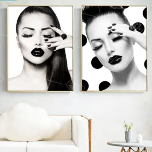Modern Canvas Art Painting Model Girl Nail Posters and Prints Fashion Vogue Black and White Wall Picture Beauty Salon Decoration