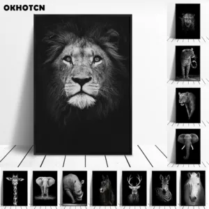 Modern Canvas Painting Animals Wall Art Lion Elephant Deer Zebra Posters And Prints Wall Picture For Living Room Home Decoration