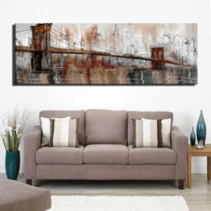 Modern City Scenery Canvas Painting Dark Shades City Bridge Landscape Wall Art Pictures For Bed Room Living Room Cuadros Decor