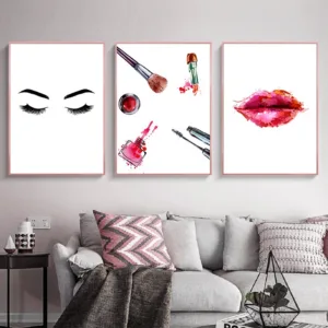 Modern Eyelash Red Lips Fashion Posters Makeup Canvas Painting Wall Art Nordic Poster Wall Pictures For Beauty Salon Decor