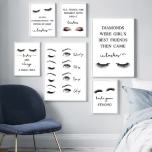 Modern Eyelashes Fashion Canvas Poster Quotes Black White Print Makeup Salon Wall Art Picture Painting Nordic Girls Room Decor
