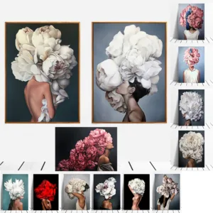 Modern Figure Lady Head Flower Picture Home Decor Nordic Canvas Painting Wall Art Posters and Prints Beauty Decor for Bedroom