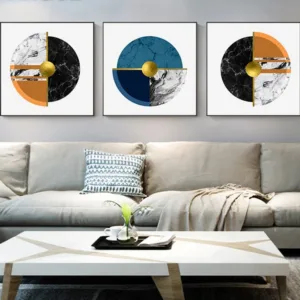 Modern Golden Foil Painting Blue Print Abstract Orange Poster Gold Wall Art Decorations for Room HD Luxury Tableaux Cuadro Salon