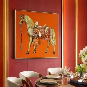 Modern Luxurious Figure Horse Canvas Paintings Abstract Posters Orange Wall Art Pictures for Living Room Home Aisle Decor