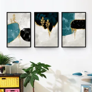 Modern Minimalist Abstract Art Prints Poster Golden Leaves Canvas Painting Picture Wall Art For Living Room Decoration