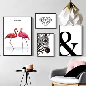 Modern Minimalist Canvas Painting Animal Flamingo Zebra Poster Prints Wall Art Nordic Decorative Painting for Living Room