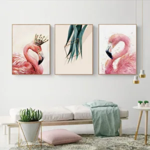 Modern Minimalistic Animal Flamingo With Leaves Canvas Art Abstract Painting Print Picture Wall Poster Office Home Decor A2 A3