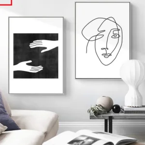 Modern Wall Decor One Line Art Face Sketch Canvas Painting Black and White Prints Abstract Artwork Posters for Living Room