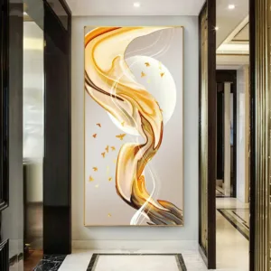 Abstract Auspicious Golden Flowing Ribbon Wall Art Fine Art Canvas Prints Pictures For Living Room Entryway Reception Room Light Luxury Foyer Art Decor