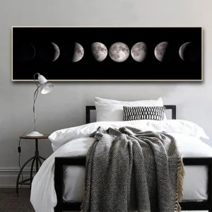 Moon Phase Canvas Poster Black White Art Print La Lune Long Painting Nordic Decoration Abstract Wall Picture for Living Room