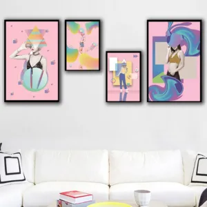 Mordern Cuadros Vogue Figure Quotes Pink Blue Posters and Prints Canvas Wall Pop Art Painting Nordic Fashion Decorative Picture