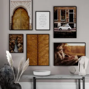 Morocco Door Scenery Wall Art Canvas Painting Street Car Nordic Poster Road Leaf Pattern Wall Pictures For Living Room Unframed