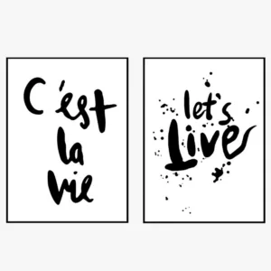 Motivational Poster Text Quotes Print Minimalism Wall Art Canvas Painting Black White Pictures for Living Room C'est La Vie