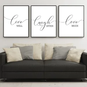 Motivational Wall Art Live Laugh Love Poster and Prints Living Modern Black English Canvas Art Painting Picture for Room Decor