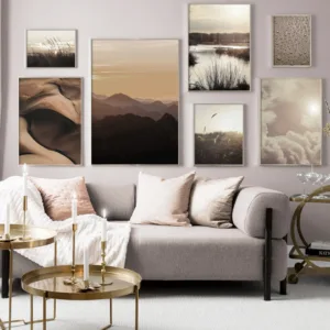 Mountain Desert Dew Drops Reed Landscape Wall Art Canvas Painting Nordic Posters And Prints Wall Pictures For Living Room Decor