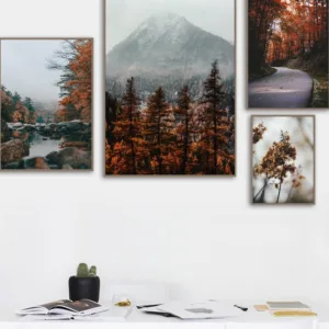 Mountain Forest Maple Leaf Lake Landscape Wall Art Canvas Painting Nordic Posters And Prints Wall Pictures For Living Room Decor