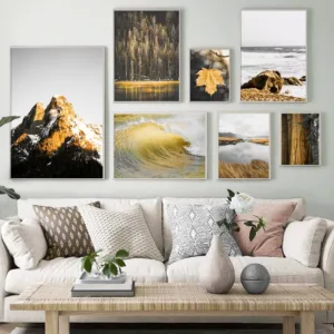 Mountain Forest Sea Wave Autumn Landscape Wall Art Canvas Painting Nordic Posters And Prints Wall Pictures For Living Room Decor