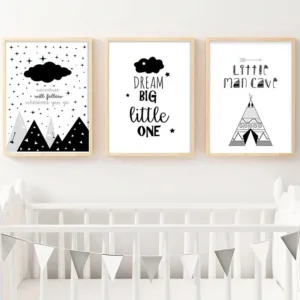 NDITB Cartoon Nursery Quote Canvas Art Posters Prints Painting Black White Wall Picture for Children Boy Living Room Decoration