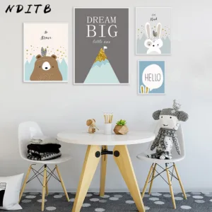 NDITB Tribe Woodland Animal Canvas Art Poster Bear Rabbit Nursery Print Painting Decorative Picture Nordic Kids Bedroom Decor