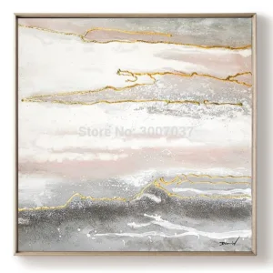 NEW 100% hand painted gold and grey and pink oil painting Home decoration high quality flower knife painting pictures on canvas