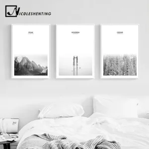 Animal Lion Black White Canvas Poster Nordic Style Sea Forest Landscape Wall Art Print Picture for Living Room