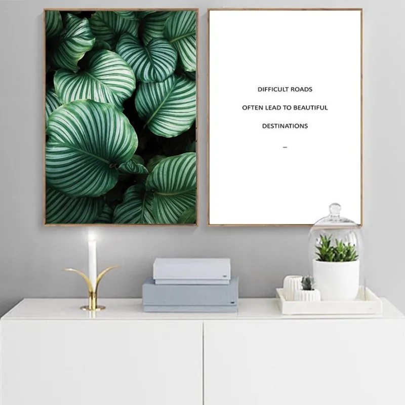 Green Plant Leaf Wall Art Canvas Posters Quotes Prints Nordic Painting Wall Picture for Living Room Home Decor