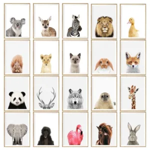 NUOMEGE Baby Animal Poster Panda Giraffe Elephant Canvas Painting Nursery Wall Art Nordic Picture Kids Room Decoration