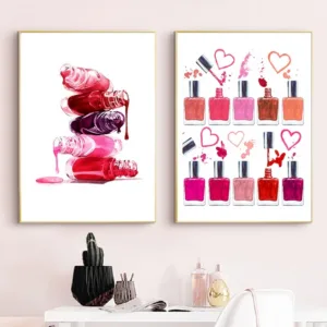Nail Polish Print Makeup Illustration Beauty Poster Bathroom Decor Vanity Art Canvas Painting Nails Salon Studio Wall Decoration