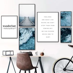 Nature Ocean Wall Art Landscape Canvas Poster Nordic Wooden Trestle Print Painting Scandinavian Decoration Picture Home Decor