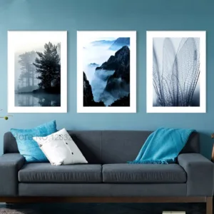 Navy Blue Poster Tree Abstract Landscape Wall Art Canvas Painting Mountain Art Pictures Wall Poster For Living Room Decoration
