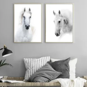 New White Horse Canvas Painting Animal Poster and Print Nordic Wall Art Pictures for Office Living Room Home Decoration Unframed