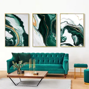 Nordic Abstract Morden Green Golden Lines Printed Picture Home Wall Art Living Room Bedroom Decoration Painting Canvas Poster
