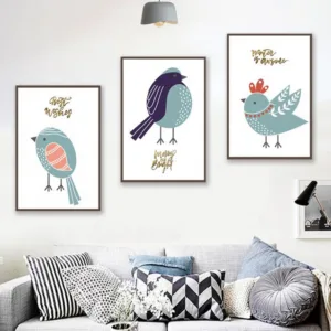 Nordic Animal Animation Bird Gold Leaf Word European Decorative Painting Poster Modern Wall Art Canvas Home Children Bedroom Dec