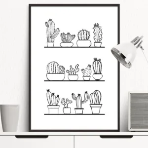 Nordic Art Cactus Plants Minimalist Art Canvas Poster Painting Black White Picture Print Modern Kids Room Decoration Wall Decor